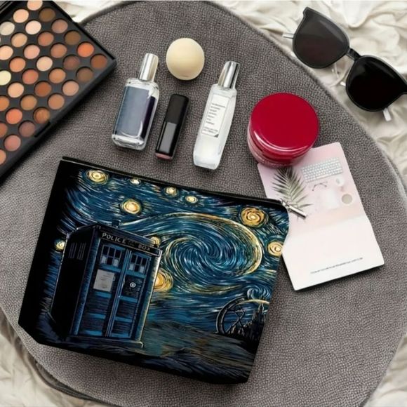 Doctor Who TARDIS Cosmetic Utility Bag Starry Night Police Call Box Whovian Gift - Picture 2 of 8